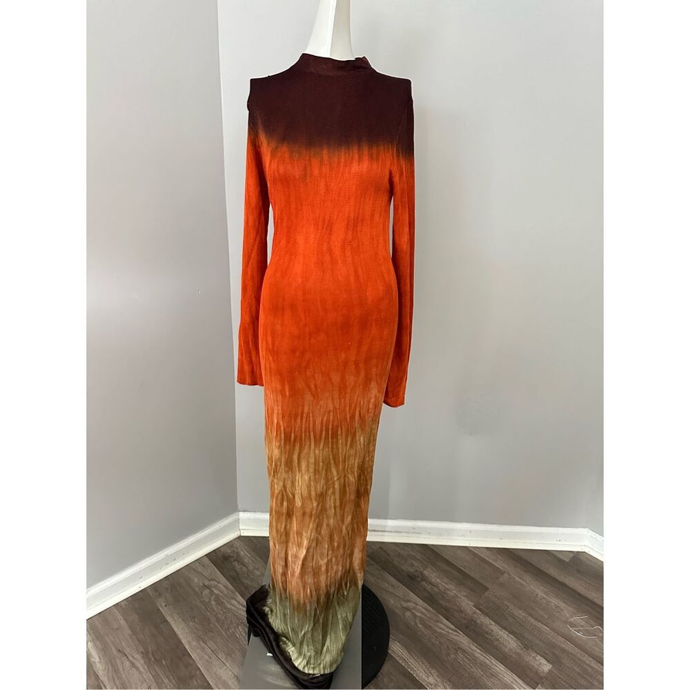 Altuzarra Mock Neck Hand Dyed Fall Winter 23 Rhea Maxi Dress Coral Medium $1995 - Picture 13 of 15